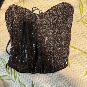 Princess Polly Black and Yellow Sequin Bustier Blouse